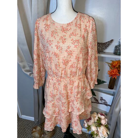 NWT $90 LOFT size Large Peach Pink Floral Liner Slip Elastic Wrist Waist Dress - Picture 2 of 12